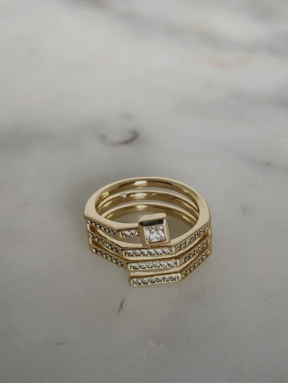 Gold Stackable CZ Chevron Ring Set
